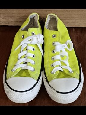 Kids Neon Green/yellow Canvas Sneakers with White Laces  Sz 6